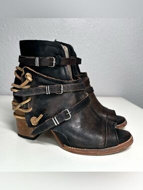 Freebird By Steven Ankle Booties Carter Brown Leather Strappy Women’s Size 7